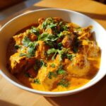 Close-up of creamy, orange Instant Pot Butter Chicken garnished with fresh cilantro.