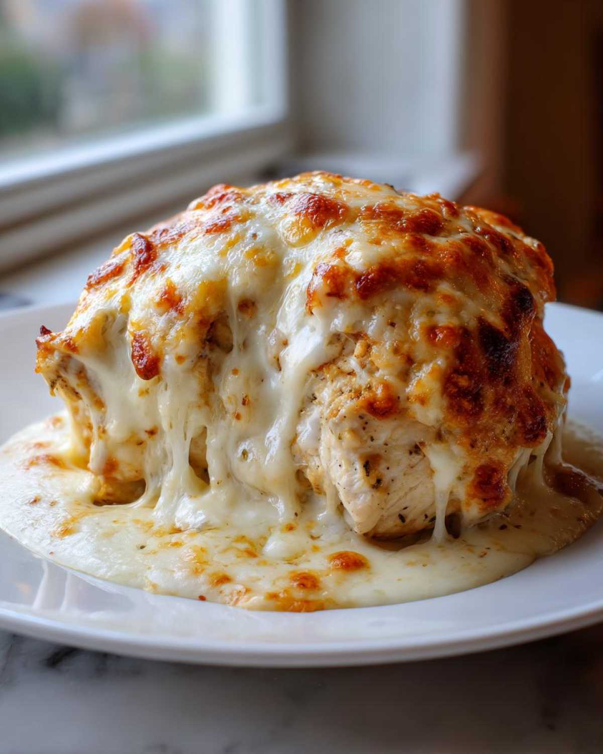 A juicy chicken breast smothered in melted, bubbly, and browned cheese sauce from Cheesy Baked Chicken with Cream Sauce.